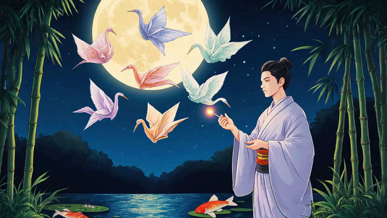 В укиё-э стиле: мастер держит иглу, а шесть процедур — как бумажных журавликов, парящих в ночном саду.