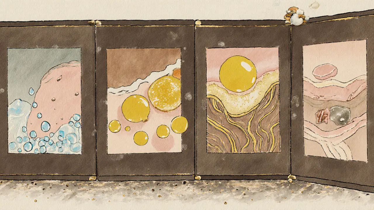 Сравнение компонентов мезококтейля: гиалуроновая кислота, витамины и пептиды в виде узоров на японском свитке.