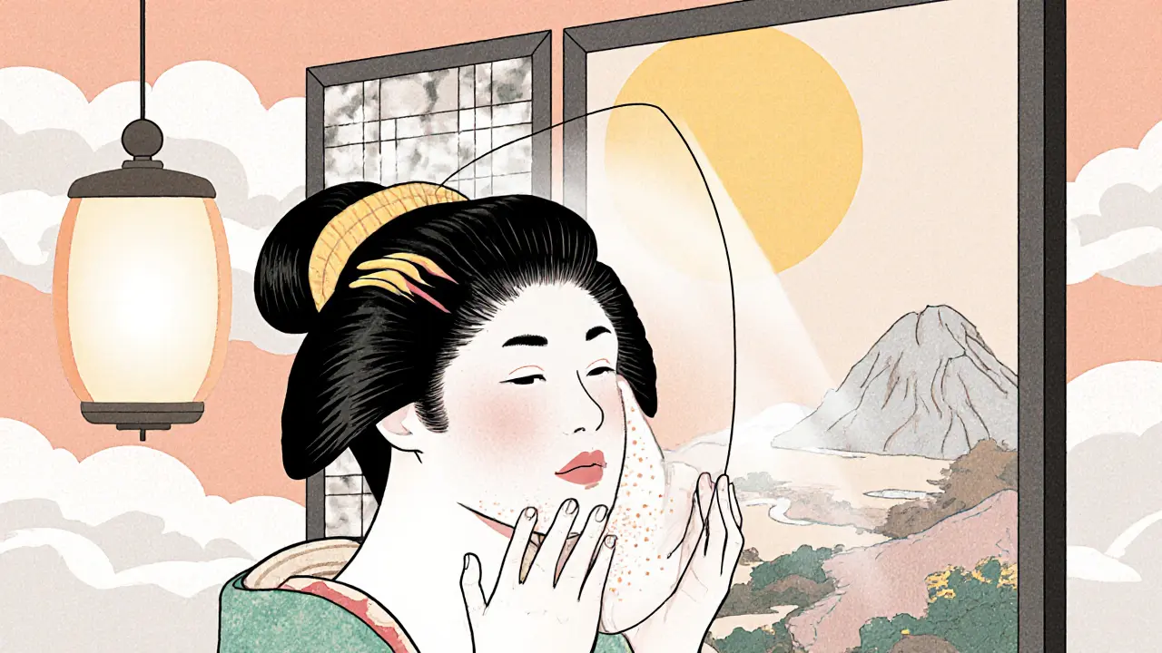 Женщина умывает лицо мягкой пенкой, над кожей — прозрачный щит SPF с оксидом цинка.