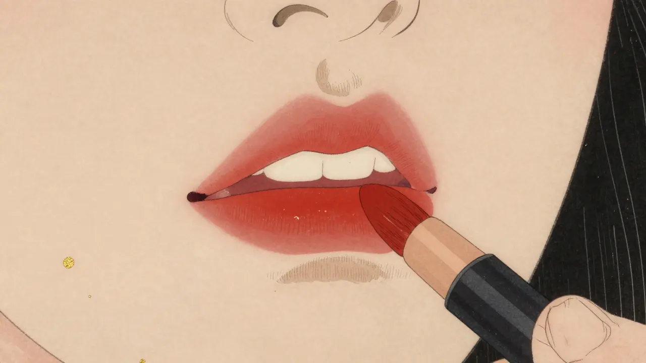 Близкий план губ, покрытых карандашом и помадой, в стиле японской гравюры.