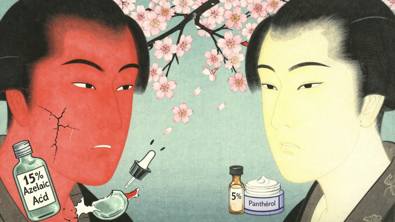 Контраст: раздражённая кожа слева и здоровая — справа, между ними путь из сакуры, стилизовано в укиё-э.