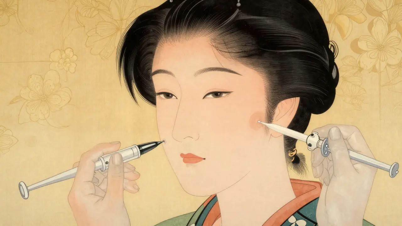 Славянская женщина с подчеркнутыми скулами, введение филлера канюлей в естественном свете.