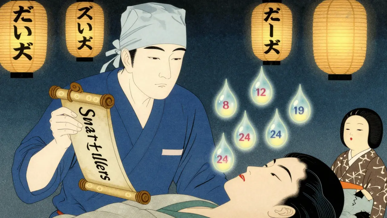 Врач держит свиток с умными филлерами, время рассасывания отображается как светящиеся капли.