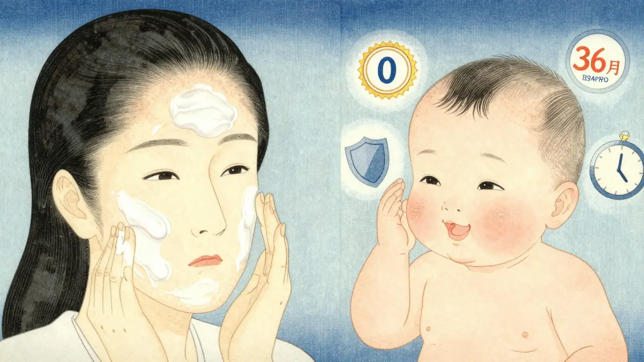 Сравнение: жирная кожа с раздражением и нежная кожа младенца с легким маслом, в стиле укиё-э.