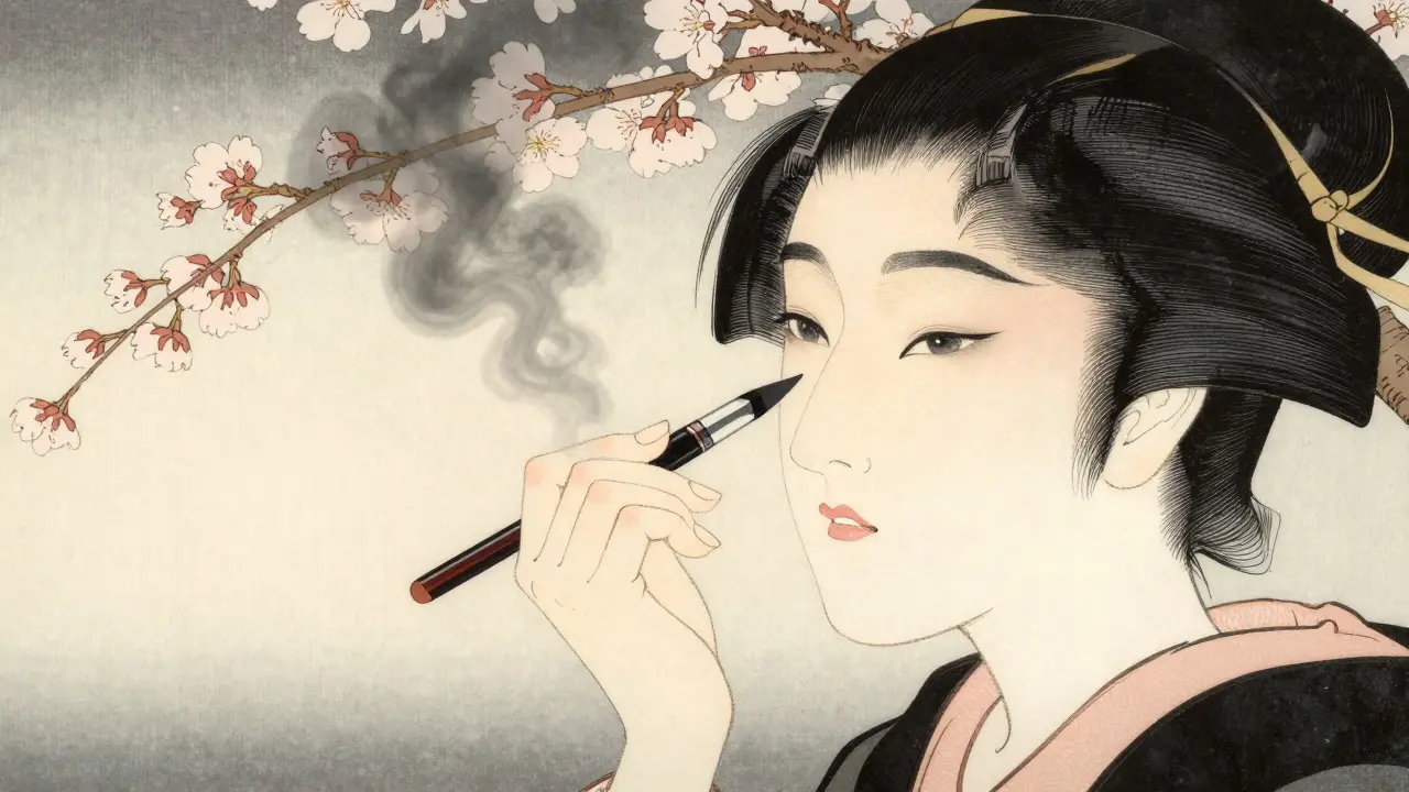 Женщина растушевывает тени для создания объема и удлинения глаз, мягкий градиент.