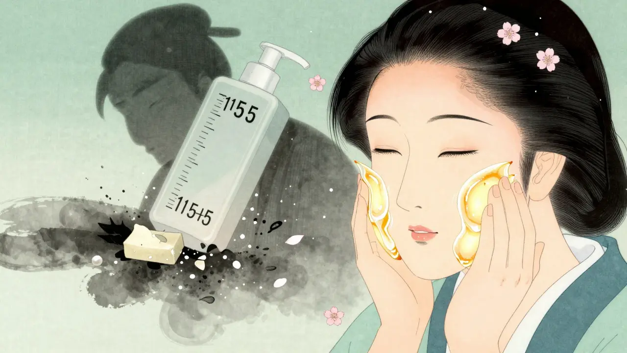 Женщина умывается нежным гелем с цветком лотоса, кожа восстанавливается.