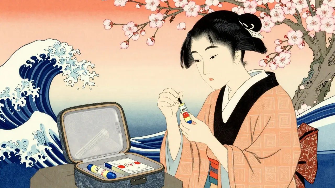 Капсульная сыворотка в путешествии, сакура и волны в фоне