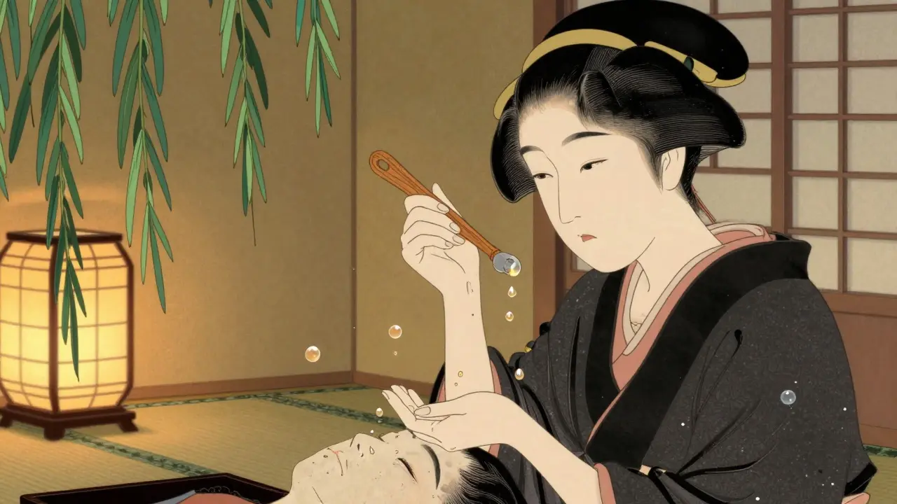 Косметолог аккуратно удаляет закрытый комедон с помощью деревянного инструмента в спокойной обстановке.