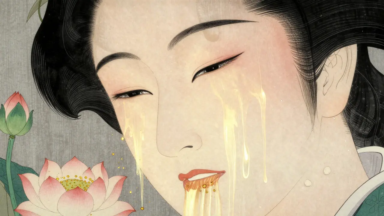 Лицо с золотистыми частицами плазмы, стимулирующими восстановление кожи.