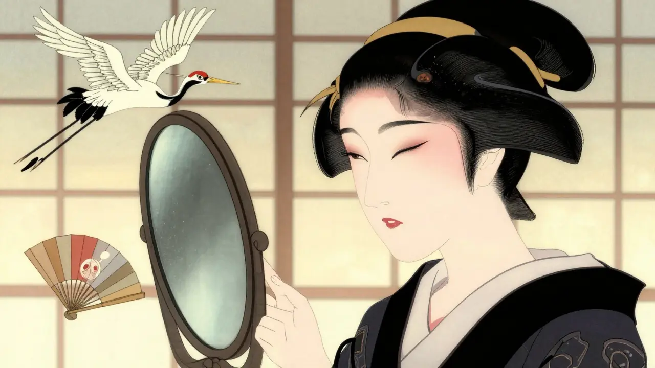 Женщина смотрит в зеркало, где складка века подчеркнута консилером, как в уроке L'Oréal.