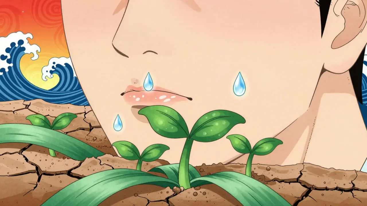 Иллюстрация восстановления кожи: капли увлажнения заживляют рубцы постакне.