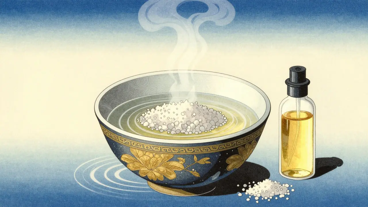 Керамическая чаша с солевой ванночкой и маслом для ногтей в японском стиле