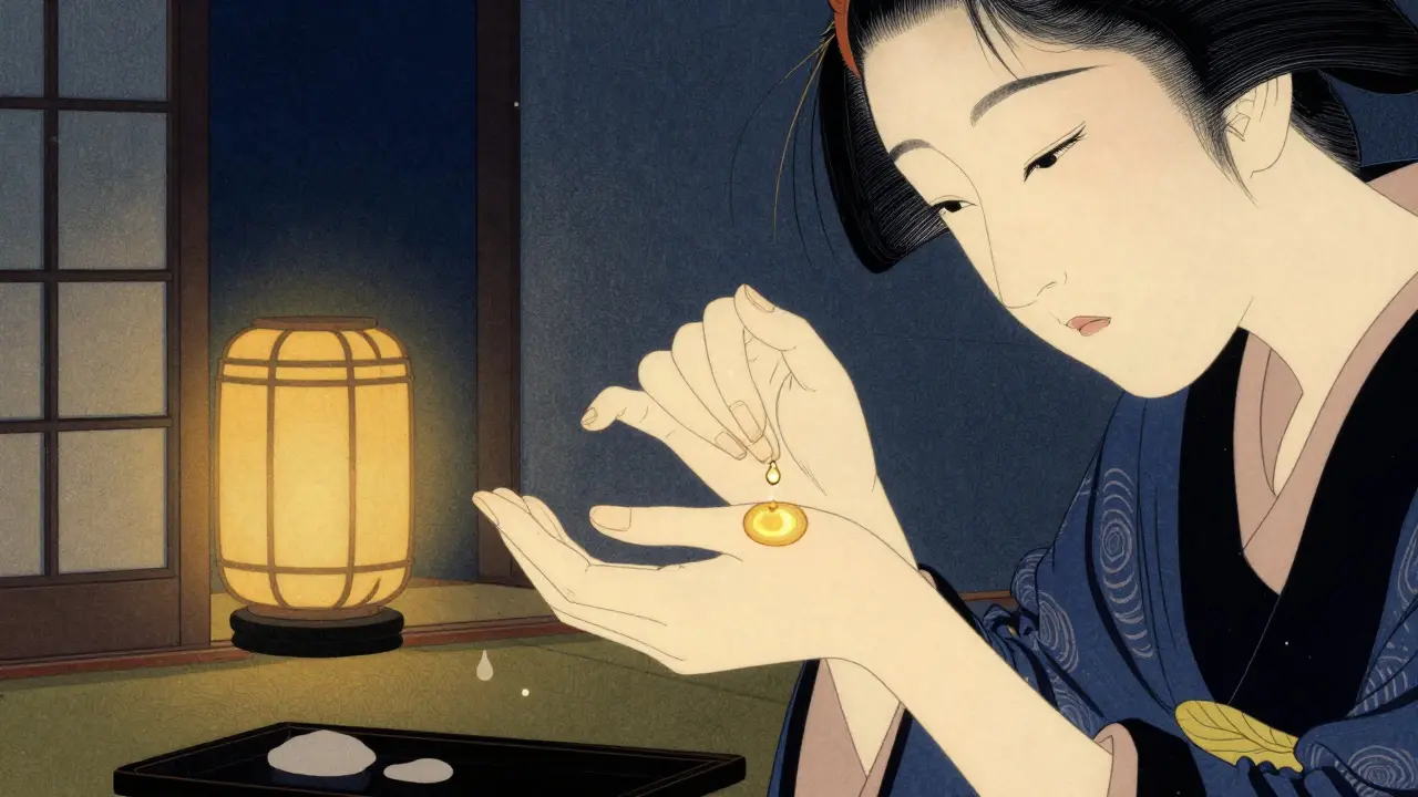 Массаж кутикулы с маслом перед сном в традиционном японском интерьере