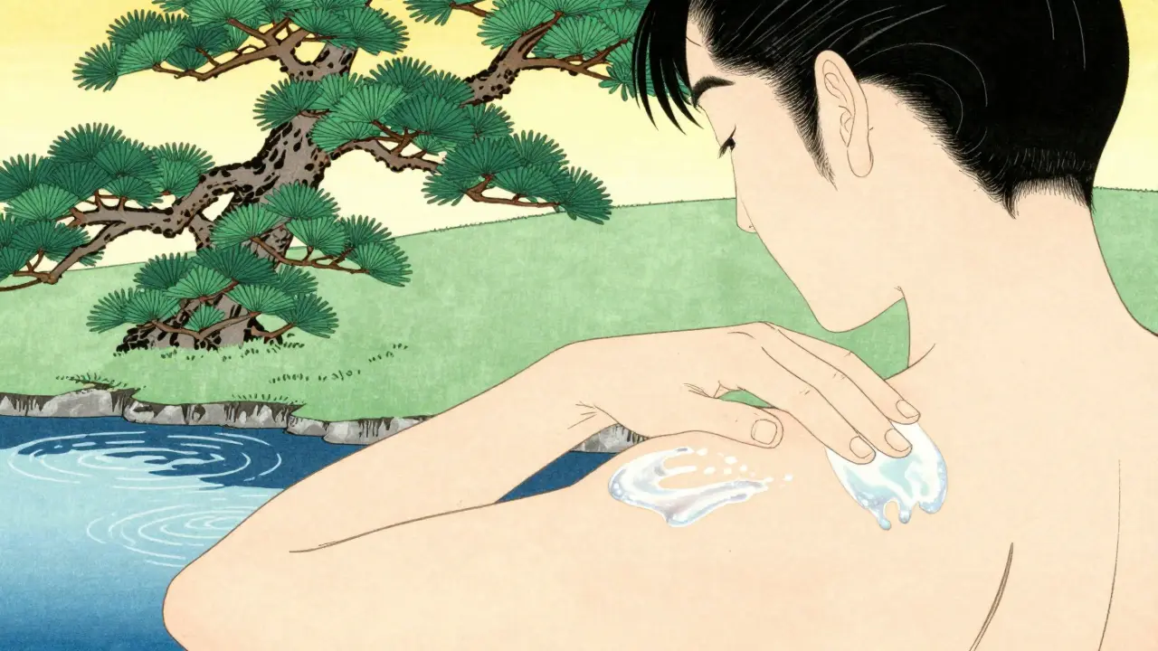 Процесс нанесения солнцезащитного крема на кожу в стиле современной японской иллюстрации