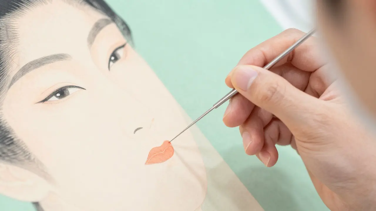 Процесс точного введения филлера в губы, напоминающий искусство каллиграфии