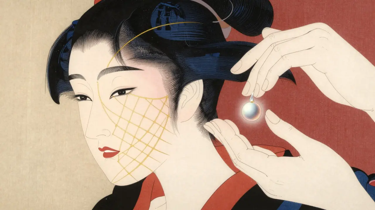 Схематичное изображение коллагена и сыворотки в японском стиле