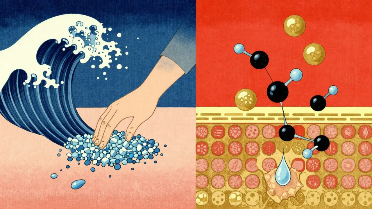 Сравнение механического и химического пилинга в стиле японской иллюстрации