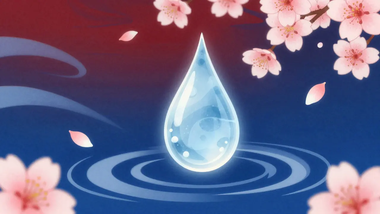 Стилизованная капля гиалуроновой кислоты с лепестками сакуры