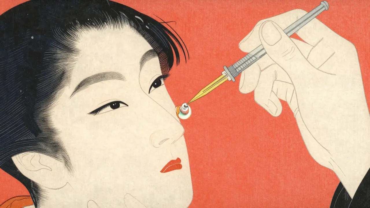 Стилизованное изображение процесса введения филлера в нос